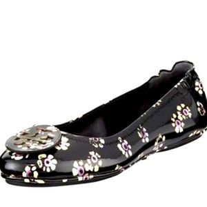 Brand New Tory Burch Minnie Black Floral Ballet Flats, Size 5